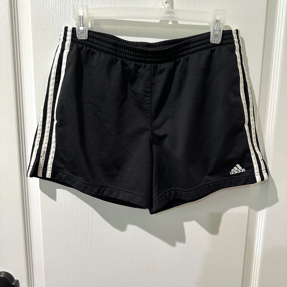 Adidas Black and White Athletic Shorts with Pinstripes